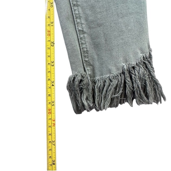 Free People Distressed Green Cropped Jeans with Frayed Hem - Picture 9 of 15